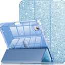 INFILAND for iPad Mini 7 Case (A17 Pro), iPad Mini 7th / 6th Generation Case 2024/ 2021 8.3 Inch, Glitter Cute Protective Cover with Clear Sparkle Back, Pencil Holder for Kids Girls, Blue