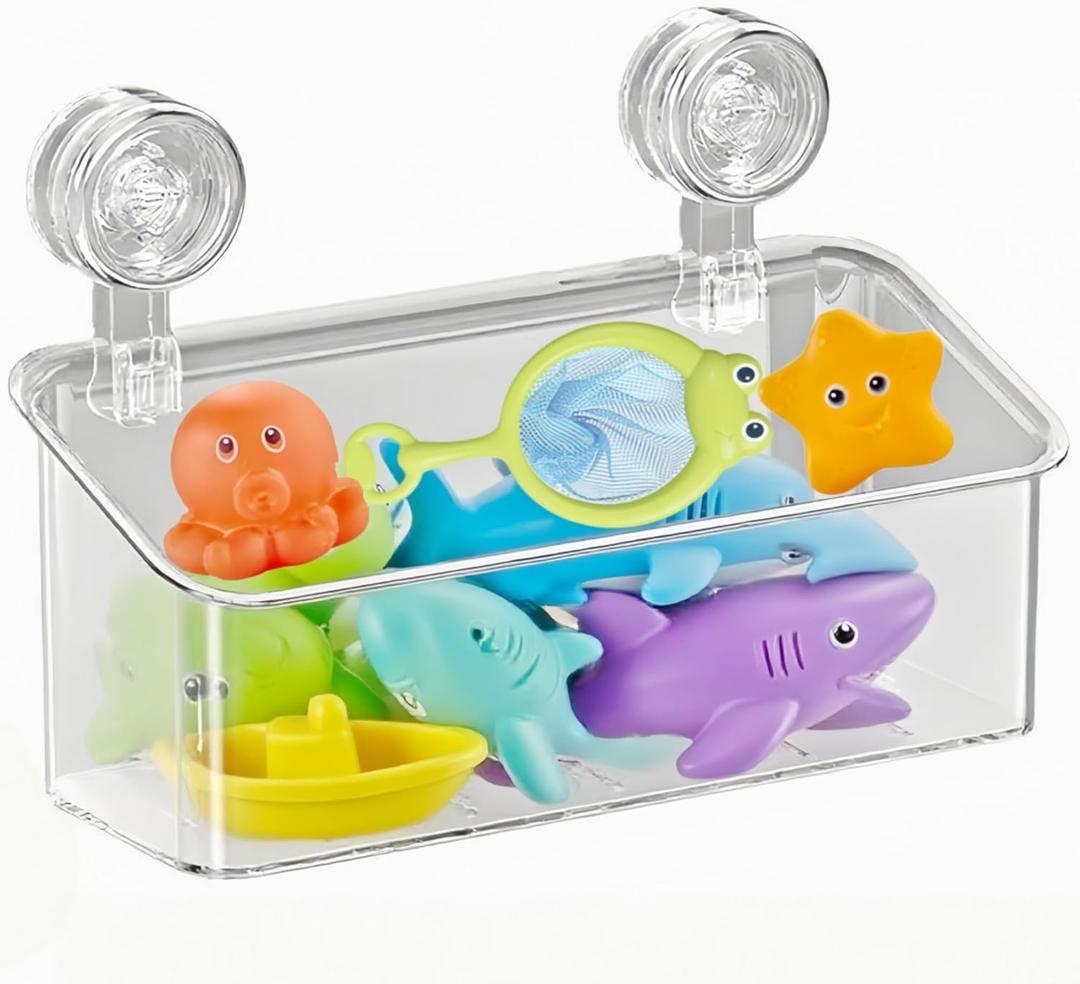 Lukzeezo Clear Bath Toy Storage With Suction Cup, Large Bath Toy Holder, Reusable Bath Toy Organizer, Suction Cup Shower Caddy, Remove Without Adhesive