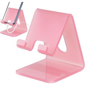 Tomorotec Acrylic Cell Phone Stand, Portable Phone Holder for Desk Non-Slip Desktop 4-8 Smartphones Holder Compatible with iPhone Samsung Galaxy Pixel Phone Cradle Dock Home Office (Pink) (Basic Style)
