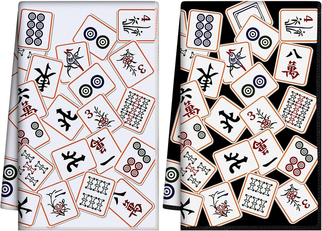 Ramede 2 Pcs Mahjong Dish Towels, Kitchen Hand Dishes 16 x 24 Inches, Decorative Tea Towels for Home Bathroom Bar, Gift for Women Friends Mom Housewarming Birthday