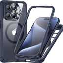 for iPhone 15 Pro Case, Compatible with MagSafe, Full-Body Military-Grade Drop Proof Case with Built-in 9H+ Tempered Glass Screen Protector, Armor Series, Clear Dark Blue