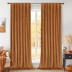 BGment Orange Velvet Curtains for Living Room - Thick Blackout Thermal Insulated Fall Decor Super Soft Rod Pocket and Back Tab Window Curtains for Bedroom, Set of 2 Panels, 52 x 102 Inch, Orange Brown