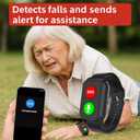 Yihou Fall Detection Smart Watch for Seniors Fall Alert Watch with GPS Track SOS Heart Rate Monitor Long Lasting Battery for Android iOS Red