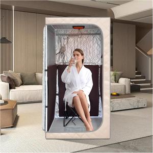 ZONEMEL Full Size Portable Personal Infrared Sauna for Home, Personal Home Spa Tent with Remote Control, Heating Foot Pad, Led Light, Foldable Reinforced Chair (L33.9 x W33.9 x H66.5) (Large, Beige)