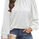 WIHOLL Long Sleeve Shirts for Women Mock Neck Tops Pleated Front Blouses Dressy Casual Spring Fall Clothes 2026 Fashion (Medium, 04 - White)