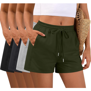 4 Pack Women Drawstring Sweat Shorts Elastic High Waist Athletic Running Short Pants Workout Comfy with Pockets, Size L