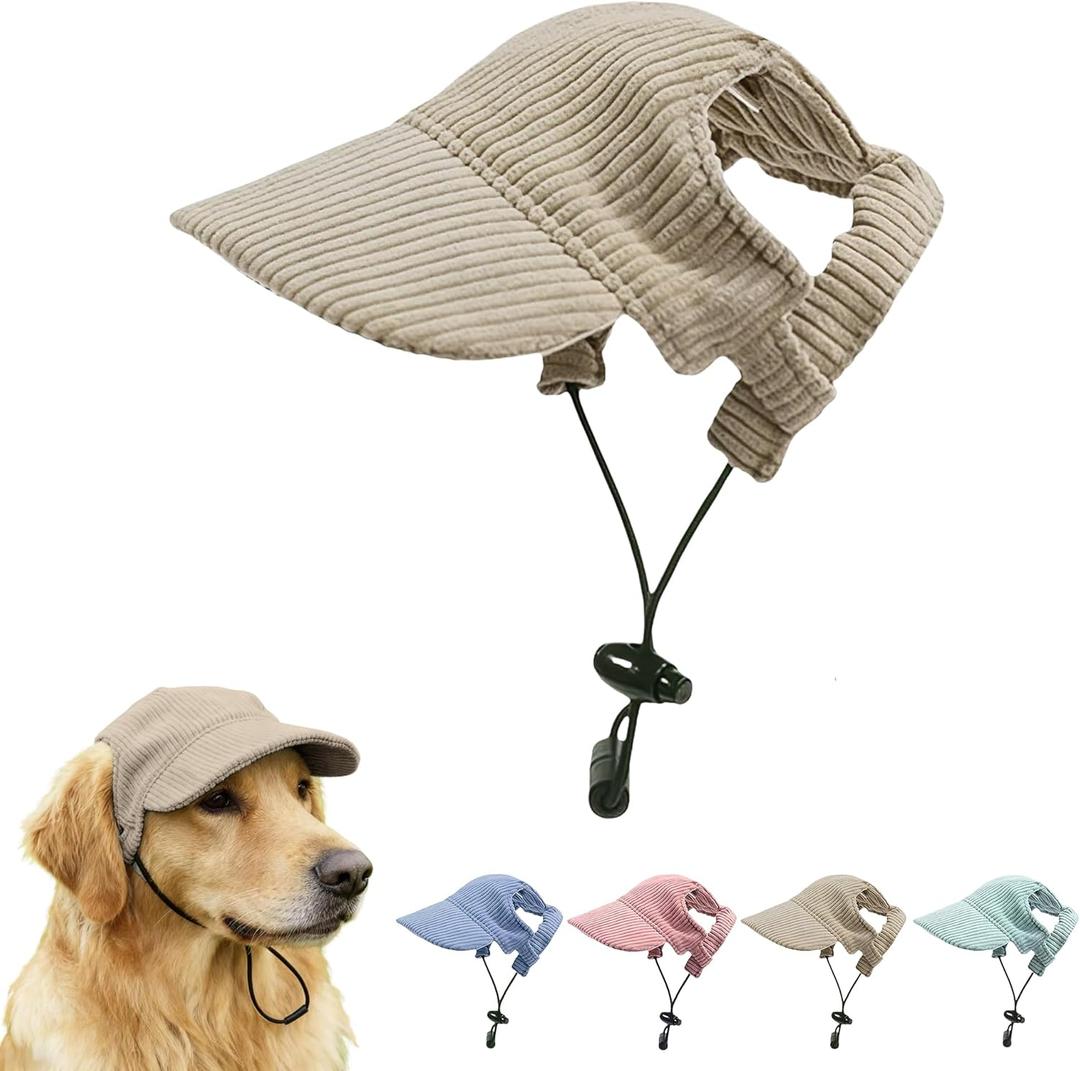 Pet Baseball Cap with Ear Holes - Multi-Color Sun Visor Hat for Dogs & Cats, Summer & Fall Beach Headwear for Puppies & Kittens (Khaki, S)