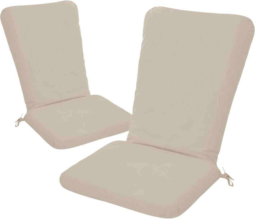 Adirondack Chair Cushion Set of 2-18''x18'' Seat & 18''x27'' Back, Outdoor Rocking Chair Cushions with Waterproof, Fade-Resistant, Removable & Machine-Washable Covers, Cream