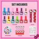 Hello Kitty Water-Based Nail Polish Set, Peel-Off Set with Glittery & Opaque Colors and Nail Accessories for Girls Kids, Perfect for Dress Up, Parties & Makeovers Ages 3+ by Townley Girl