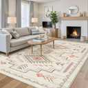 STARUIA Washable 8x10 Area Rug for Living Room, Beige Western Aztec Tribal Moroccan Area Rug, Boys Neutral Rug for Bedroom, Soft Non-Slip Non-Shedding Large Carpet Under Dining Table Home Office