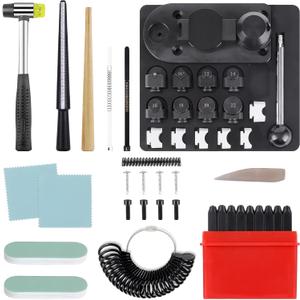 SHANGNIULU Ring Bender Ring Bending Tool for Spoon Rings Jewelry Making Kit with Metal Alphabet A-Z Stamps Ring Sizer and Mandrel Jewelry Polishing Cloth Stick and Agate Jewelry Hammer