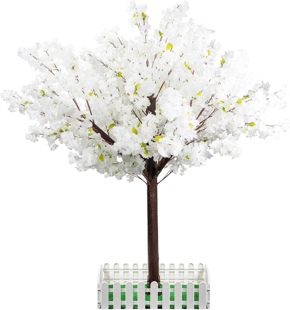 Artificial Cherry Blossom Tree - Handmade White Fake Cherry Blossom Tree Centerpieces for Wedding Party Christmas Garden Indoor & Outdoor (7 FT)