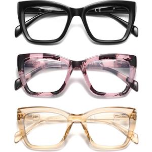 Oversized Reading Glasses Women Men Oprah Style Blue Light Blocking Computer Square Reader Spring Hinge Eyewear LK6085 (C1black+c4pink Tortoise+c5champagne)