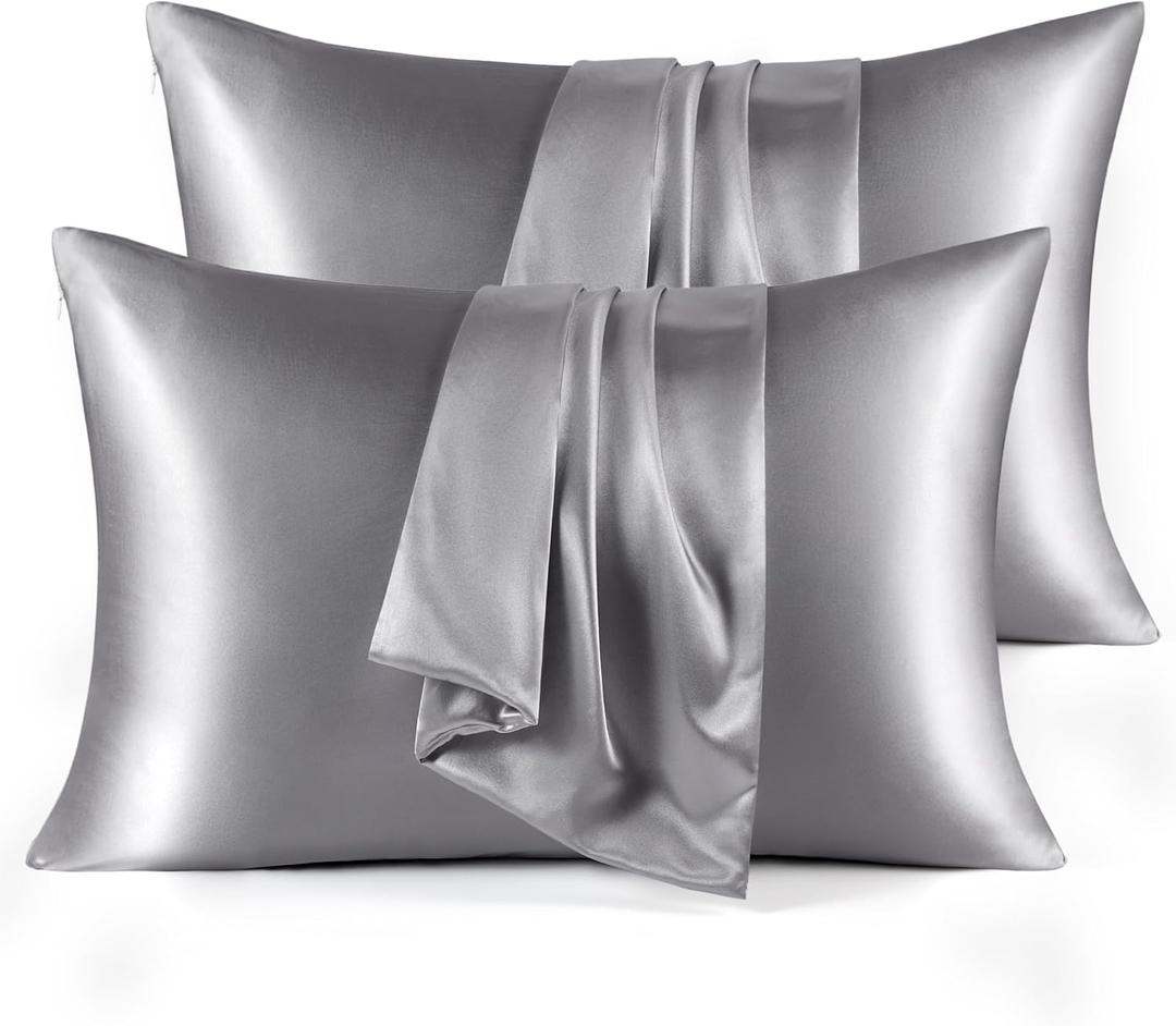 Bedsure Satin Pillowcase for Hair - Dark Grey Satin Pillow Cases Standard Size with Zipper 4, Similar to Silk Pillow Cases for Skin, Silky & Soft, Gifts for Women Men, 20x26 Inches (Standard (20" x 26"), 05 - Dark Grey - Zipper)