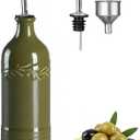 ONEMORE Ceramic Olive Oil Dispenser Bottle with Pour Spouts & Funnel, 17 oz Refillable Kitchen Oil Dispenser for Cooking, Drizzling, Dressing, Modern Leakproof Oil and Vinegar Dispenser, Olive Green
