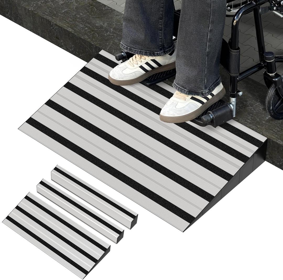 6" Rise Modular Threshold Ramp for Doorways, Stable Wheelchair Ramp for Home Steps, Aluminum Door Ramp and Curb Ramp for Scooters, Power Chairs, Cars, 1100LBS Load Capacity