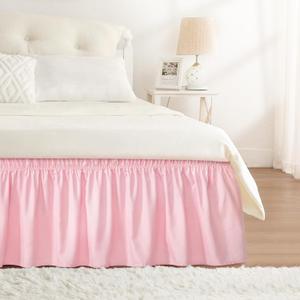 RIMELA Pink Bed Skirt Queen Size 18 Inch Drop, Wrap Around Elastic Bedskirt, Dust Ruffle for Adjustable Bed Base Machine Washable Easy to Install Bed Skirts