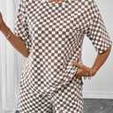 SHEWIN Women's Plaid 2 Piece Short Sets 2026 Lounge Beach Travel Vacation Outfits Matching Shorts Sweatsuit with Pockets (M)