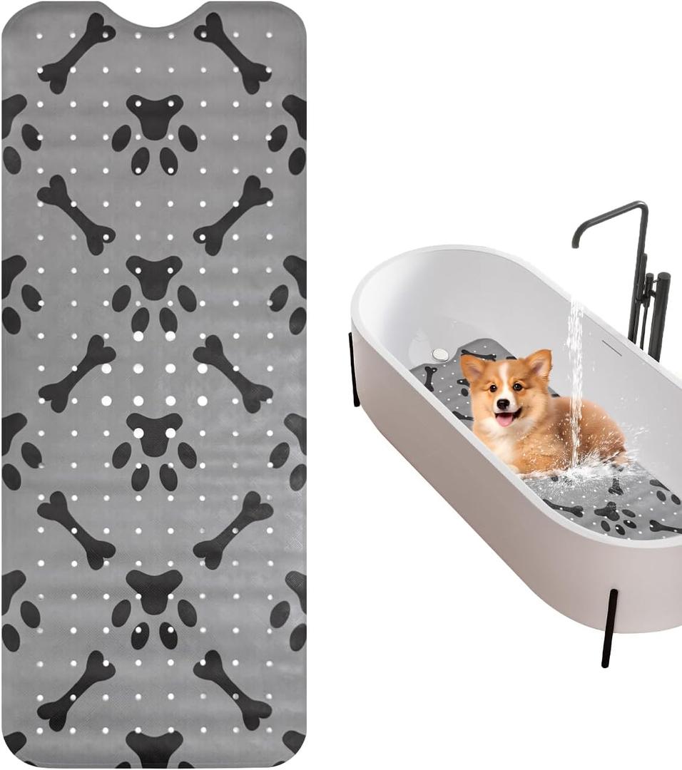 Dog Bath Mat for Tub Non-Slip Pet Bathtub Mat Fast Dry Dog Shower Attachment Mat Senior Friendly Dog Bath Supplies (Gray)