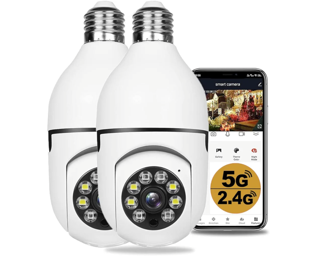 2.4GHz & 5GHz Wireless WiFi Light Bulb1080P Security Camera Wireless Outdoor, 360° Indoor Light Socket Security Cameras for Home Security with 2-Way Audio, Smart Motion Detection (2PCS)