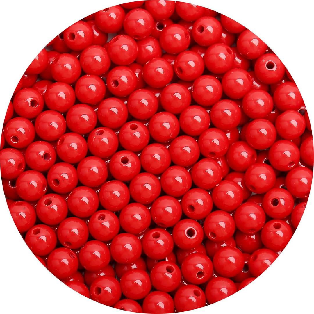 BONNY BOXX 500PCs 8MM Smooth Red Acrylic Round Beads, Plastic Resin Bubblegum Balls Chunky Gumball Beads for Necklace and Bracelet Making, Crafting Supplies