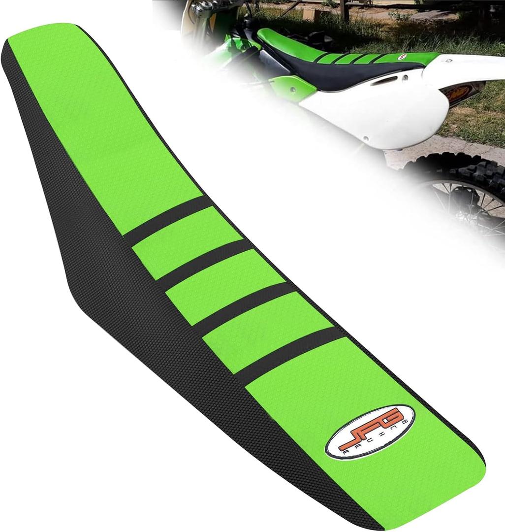 JFG RACING Dirt Bike Seat Cover,Motorcycle Cushion with Non-Slip Rubber Striped for KX65 2000-2024/KLX110 2002-2024 - Green