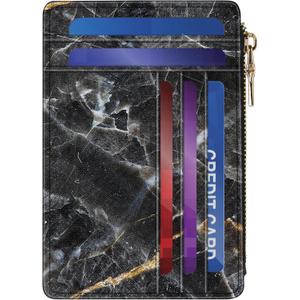 small wallet women, RFID thin wallet for women, thin ladies credit card holder (Black marble)