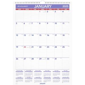 AT-A-GLANCE 2025 Erasable Calendar, Dry Erase Wall Planner, 12" x 17", Small (PMLM022825)