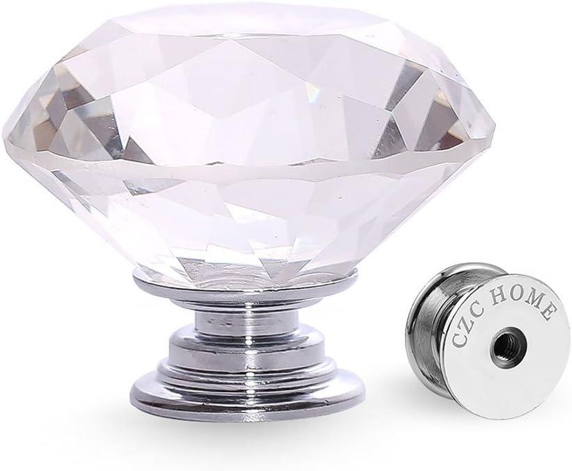 CZC HOME 25 PCS Diamond Crystal Glass Pull Handle Cabinet Knobs Cupboard Drawers Cabinet Dresser Bookcase Wardrobe (40mm, Transparent)