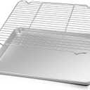 TeamFar Baking Sheet with Rack Set, Stainless Steel Baking Pan Cookie Sheet with Cooling Rack, Size 17.6 x 13 x 1inch, Non Toxic & Heavy Duty, Easy Clean & Dishwasher Safe