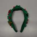 Headband & Hairband for Women, Pearl Rhinestone Crystal Flower Embellished - Wide Knotted Top Knot Hair Accessory for Holiday Outfits & Gifts(Green)