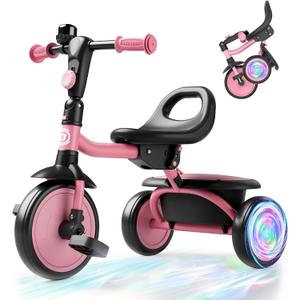 besrey Colorful Lighting Toddler Tricycle for Toddler Bike with Bell, Kids Tricycle, Gift for 2-5 Year Olds, Toy for Boys and Girls, Tricycle for Toddlers, Pink