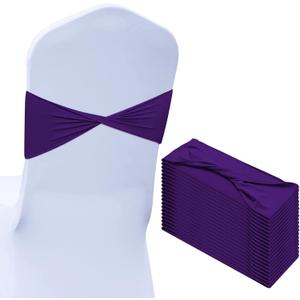 Tegeme 20 Pcs Spandex Chair Sashes Covers Without Buckle Elastic Chair Bands Sashes Ties for Wedding Party Events Ceremony Birthday Decorations(Purple)