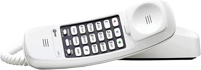 AT&T 210 Basic Trimline Corded Phone, No AC Power Required, WallMountable, White