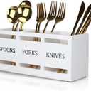Wooden Silverware Cutlery Holder White Flatware Caddy Small Kitchen Utensil Holders for Party Wood Silverware Organizer Storage for Table Countertop Spoon and Fork Holder Utensils Caddy Basket