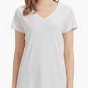 netdraw Women's Ultra-Soft Bamboo Viscose Cotton V-Neck Short Sleeve T-Shirt, Casual Summer Tops for Lounge Sleep Pajama, Medium Size