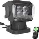 Magnetic Remote Spotlight for Truck, 7500LM 360 Rotating Search Light, IP67 Waterproof 12V/24V Offroad Spot Beam for Truck, Boat, ATV, UTV, Hunting & Marine