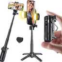 MAGIC JOHN Phone Tripod, Portable Selfie Stick, Pocket Size Tripod for iPhone, Selfie Stick with Detachable Remote Control & 2 Fill Light for Photograph, Live Streaming, Video Recording