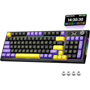 Redragon K725LBY Wireless Mechanical Keyboard with Screen and Knob, Tri-Mode BT5.0/2.4G/USB-C Gasket Computer Gaming Keyboard, 95 Keys Hot Swappable, RGB Backlit, Infinite Mirrors for PC/Mac, Purple