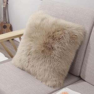 LLB Genuine Sheepskin Throw Pillow Covers Fluffy Decorative Square Couch Pillow Covers 18x18 Pillowcase for Sofa Bedroom Living Room, No Pillow Insert (Long Wool Cream Brown, 18x18 Inch (Pack of 1))