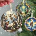 2 x Nativity Christmas Decorations, 3.5 Inch Ceramic Religious Christmas Ornament, Christmas Tree Ornaments, Christian Gifts for Kids, Religious Gifts for Women, Xmas Gifts for Mom, Merry (Birth of Jesus)