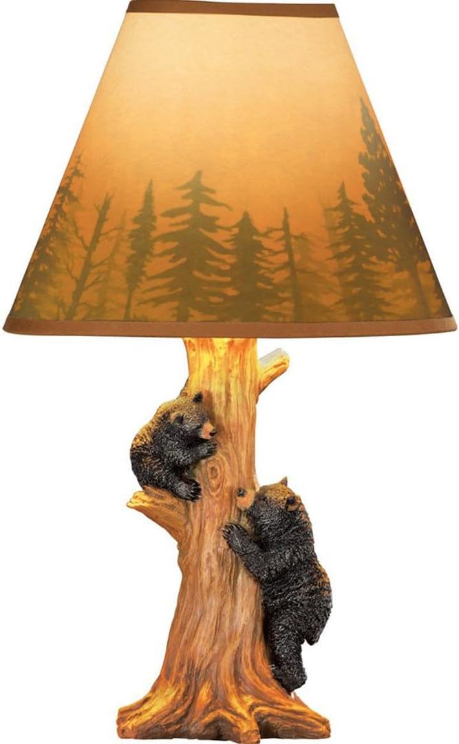 Collections Etc Rustic Climbing Bear Family Northwoods Lamp,14 3/4" H
