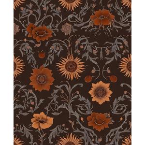 Extra Long Vintage Floral Contact Paper, 17.5In x 393In Moody Dark Brown Sunflower Botanical Pattern Self-Adhesive Wall Paper for Bedroom Cabinet Kitchen, Vinyl Witchy Wall Art Decor in Rust