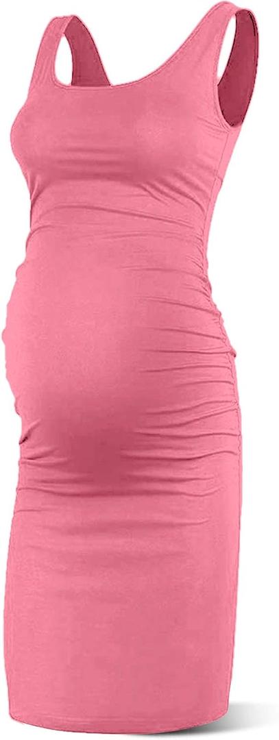 Rnxrbb S-2XL Women Summer Sleeveless Maternity Dress Pregnancy Tank Scoop Neck Mama Clothes Casual Bodycon Clothing (Medium, A-rose Pink)