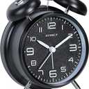 AYRELY Super Loud Twin Bell Alarm Clock for Heavy Sleepers Adults, 4-Inch Retro Silent Non-Ticking with Night-Light, 3D Raised Number Dial, Battery Operated for Bedroom Bedside(3D Dial  Black)