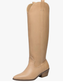 festooning Women's Knee High Boots Pointed Toe Inner Zipper Western Cowboy Boots Pull On Chunky Heel Wide Calf Tall Boots for Ladies Size 9.5