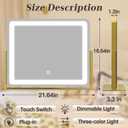 ROLOVE Gold Vanity Mirror with Lights - Smart Touch Dimming, 3-Color Lighting, 360 Rotatable Desktop Makeup Mirror for Desk, 22"x17"