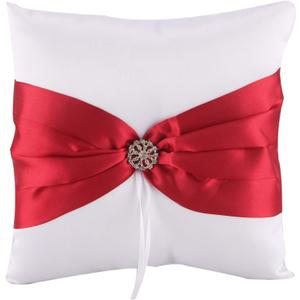 he andi 7.8" Satin Artificial Diamond Decoration Wedding Ring Bearer Pillow (Red)