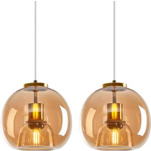 Amber Glass Pendant Lights Kitchen Island Gold Hanging Light Fixture Glass Globe Pendant Light Modern Pendant Lighting for Dining Room Bedroom Kitchen Island (7.87", 2 Pack)