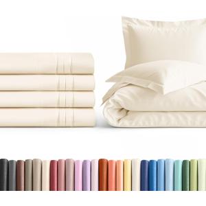 Queen Pillow Cases Set of 4 with Duvet Cover - Hotel Quality Pillowcase Covers - Comfy Luxury Bedding for Women, Men, Kids & Teens - Machine Washable Protectors - 4 Piece Set - Queen Size Off White